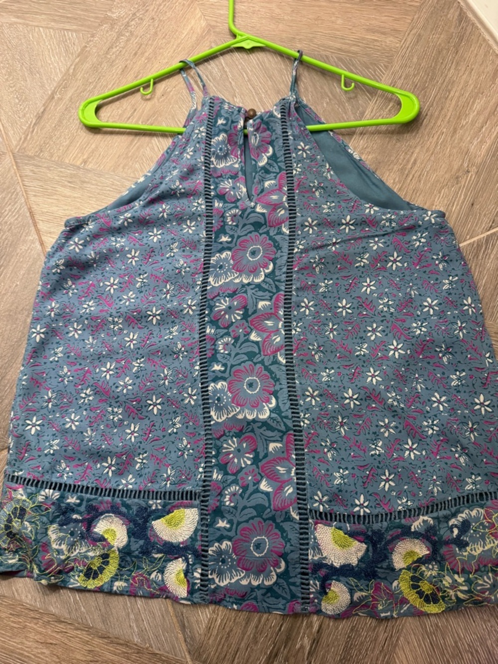 Anthropologie Embroidered Halter Top Boho Floral Blue Sleeveless Size Medium - Picture 5 of 7